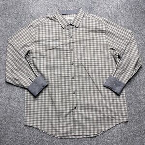 Tommy Bahama Shirt Mens Large Gray Plaid Button Up Newport Coast Pima Cotton